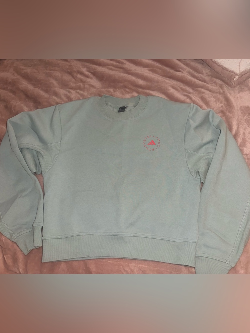 Adidas Stella McCartney Mint Green Crewneck Sweatshirt with Pink Logo